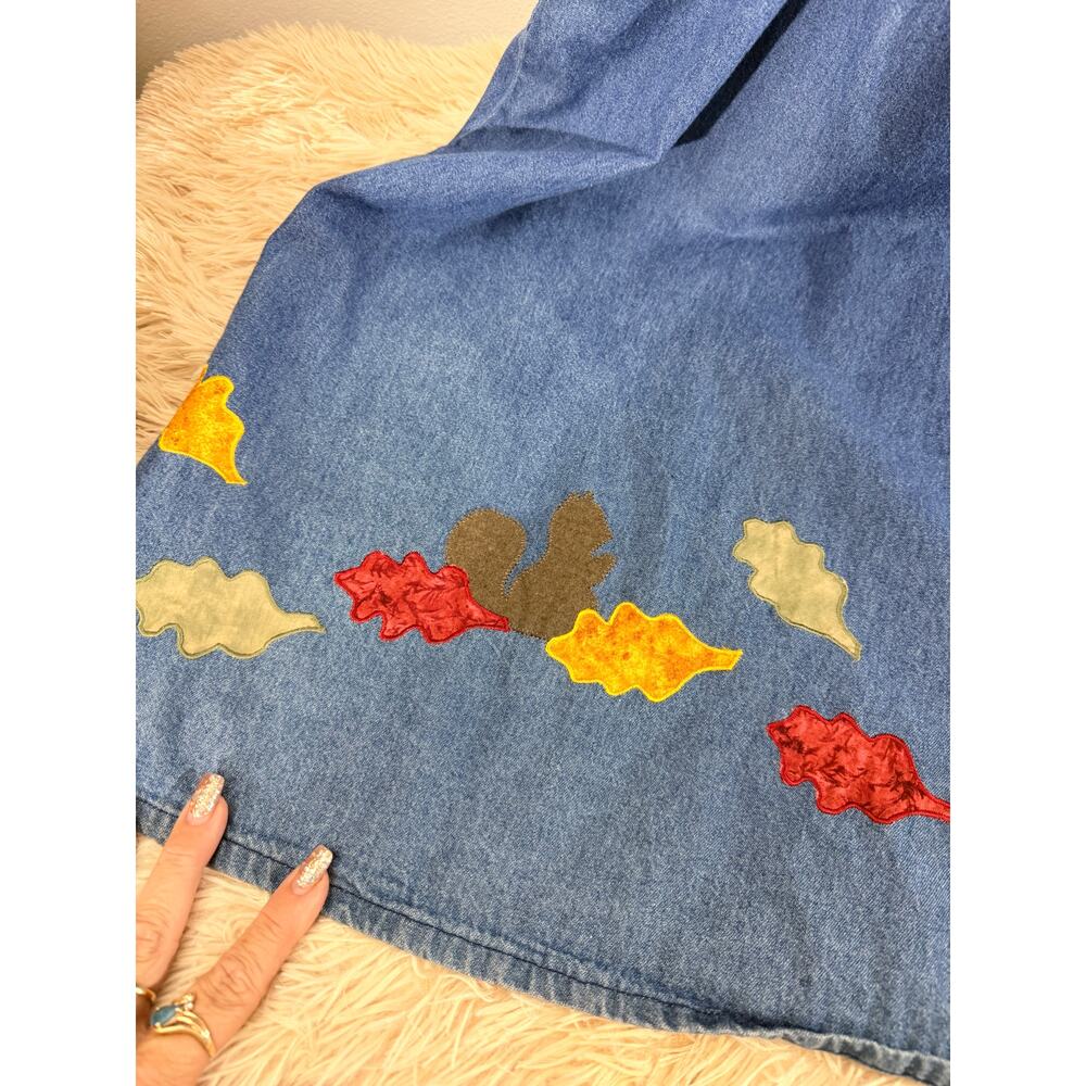 Vintage Sun Belt Denim Fall Applique Jumper Dress L - Picture 10 of 11